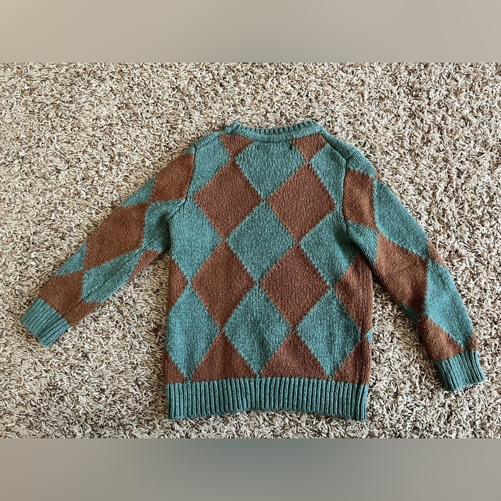 Mini Boden Argyle knit Sweater in teal and brown - Picture 7 of 9